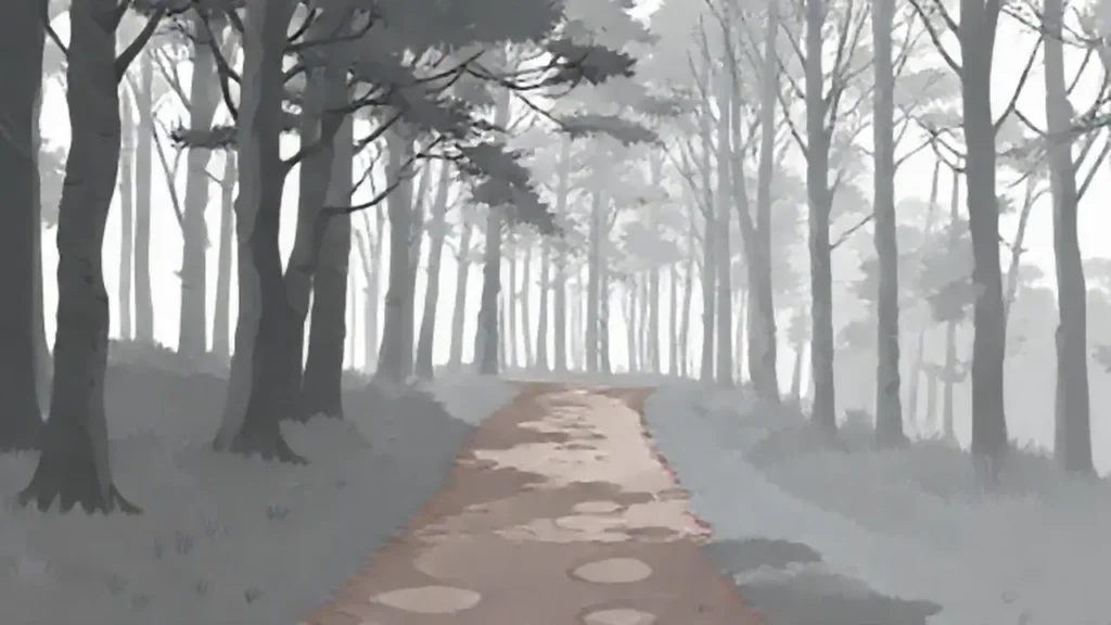 Sendero gris en el bosque