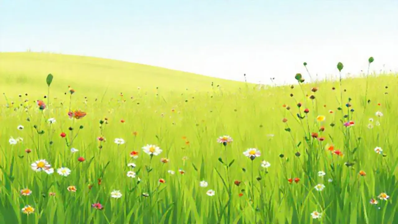 Pradera verde con flores silvestres