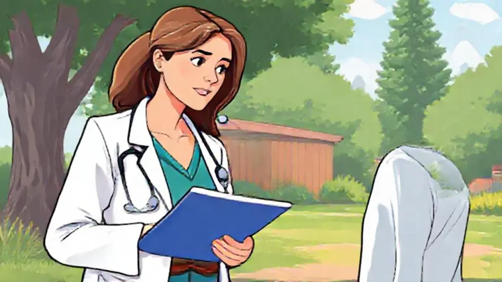 Médico revisa a mujer al aire libre