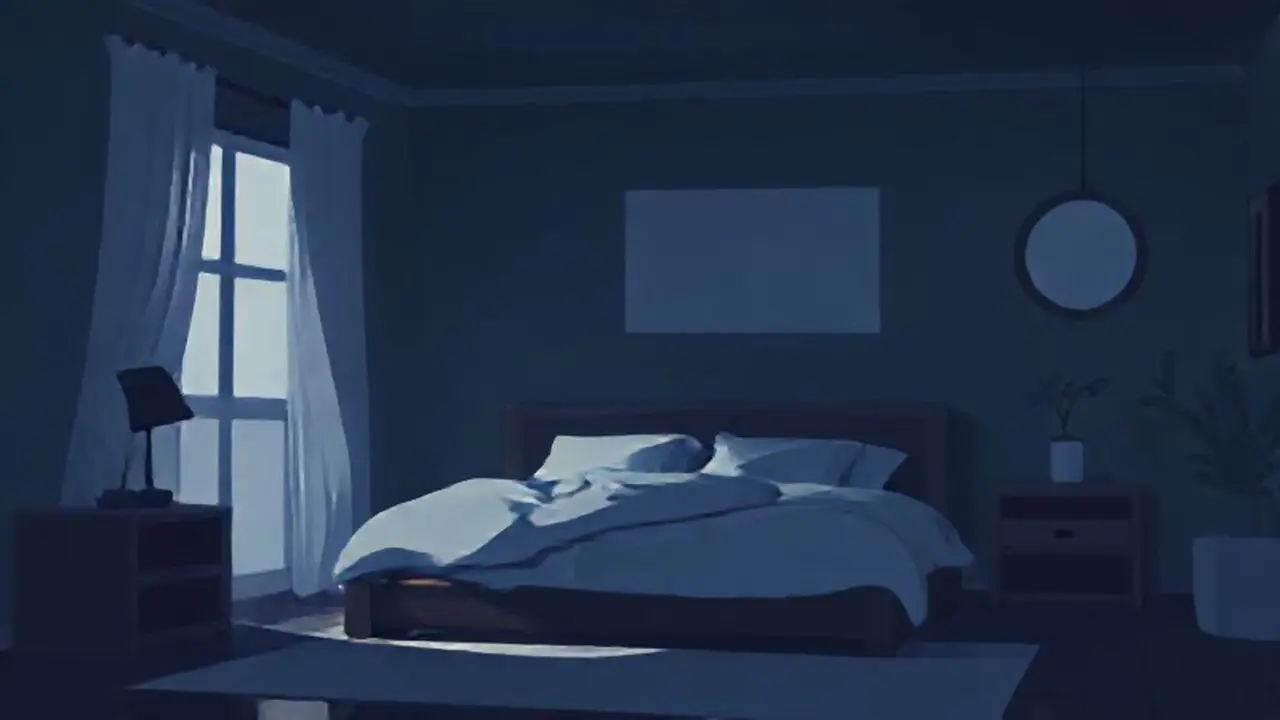 Dormitorio oscuro con luz suave