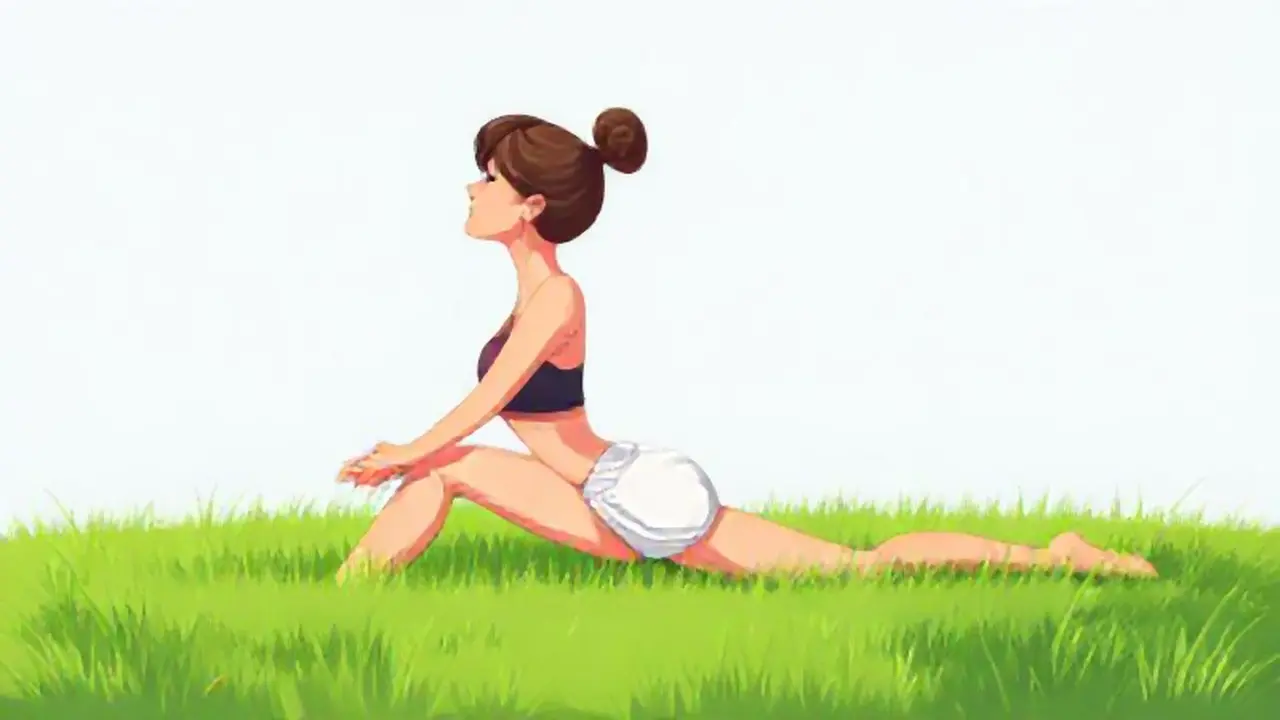 Mujer estirándose en el césped