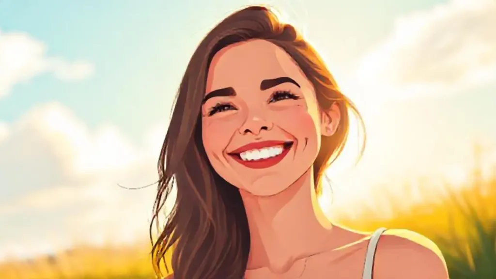 Mujer sonriente bajo el sol