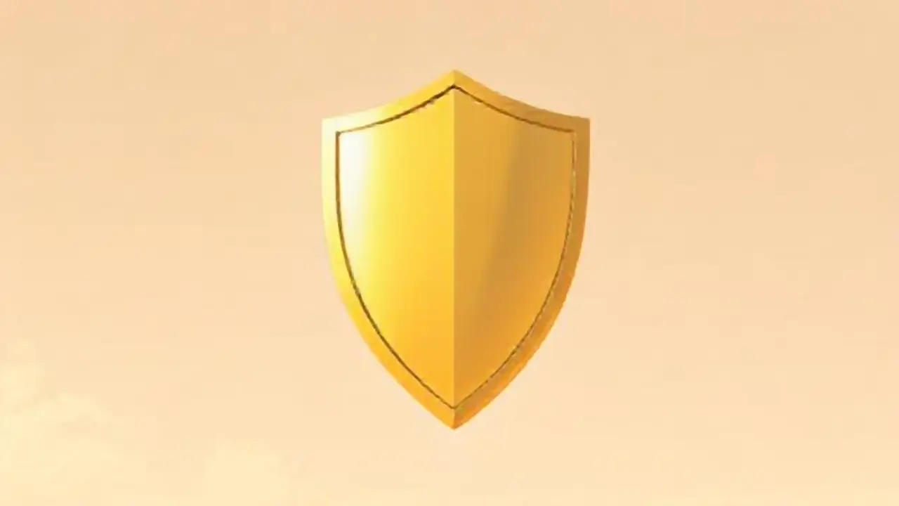 Escudo dorado sobre cielo pálido