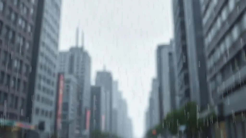 Ciudad gris borrosa por la lluvia