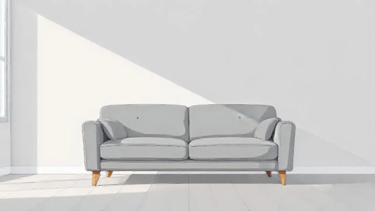 Sofá gris en una habitación vacía