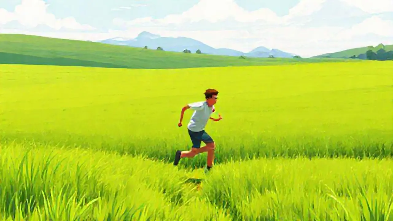 Un hombre corre por el campo verde