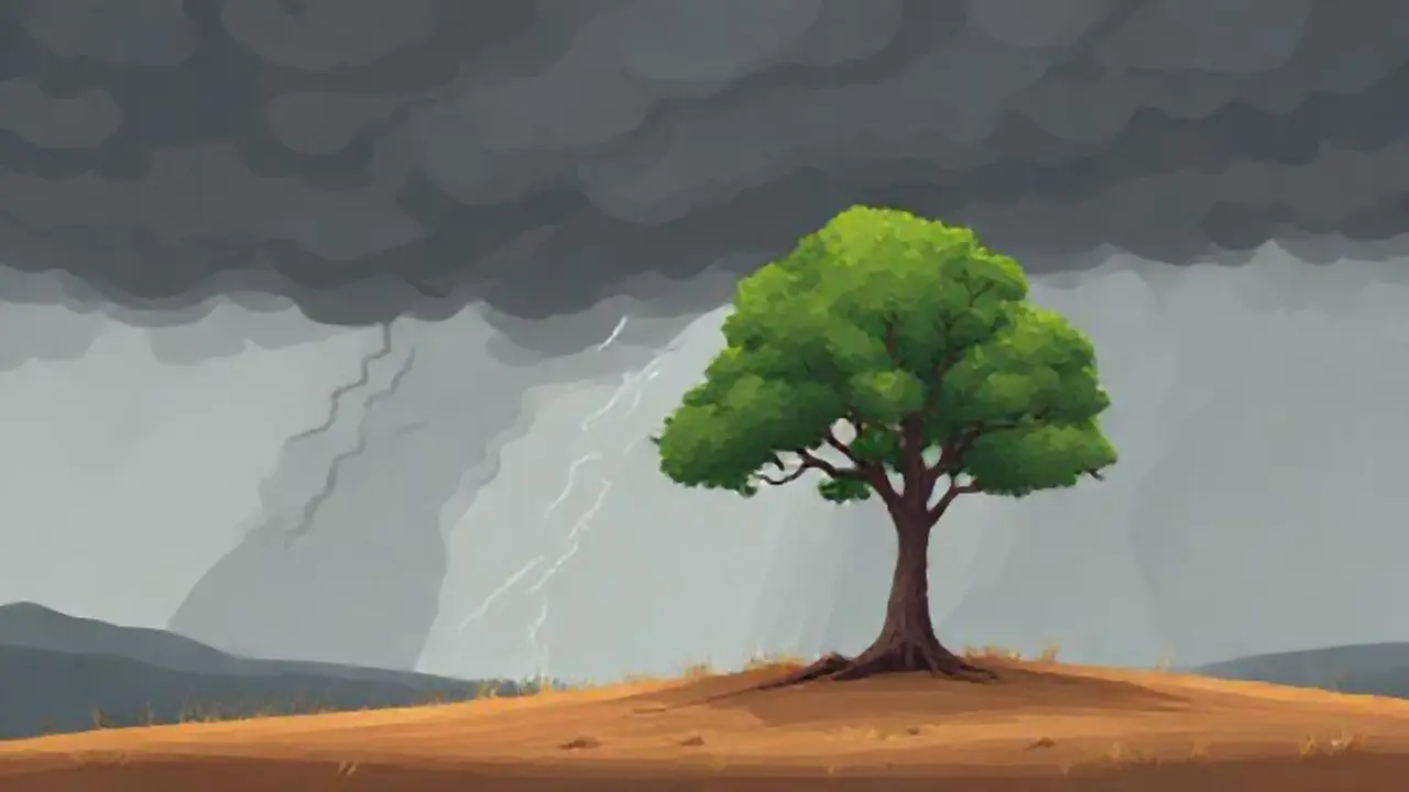 Un árbol solitario enfrenta la tormenta
