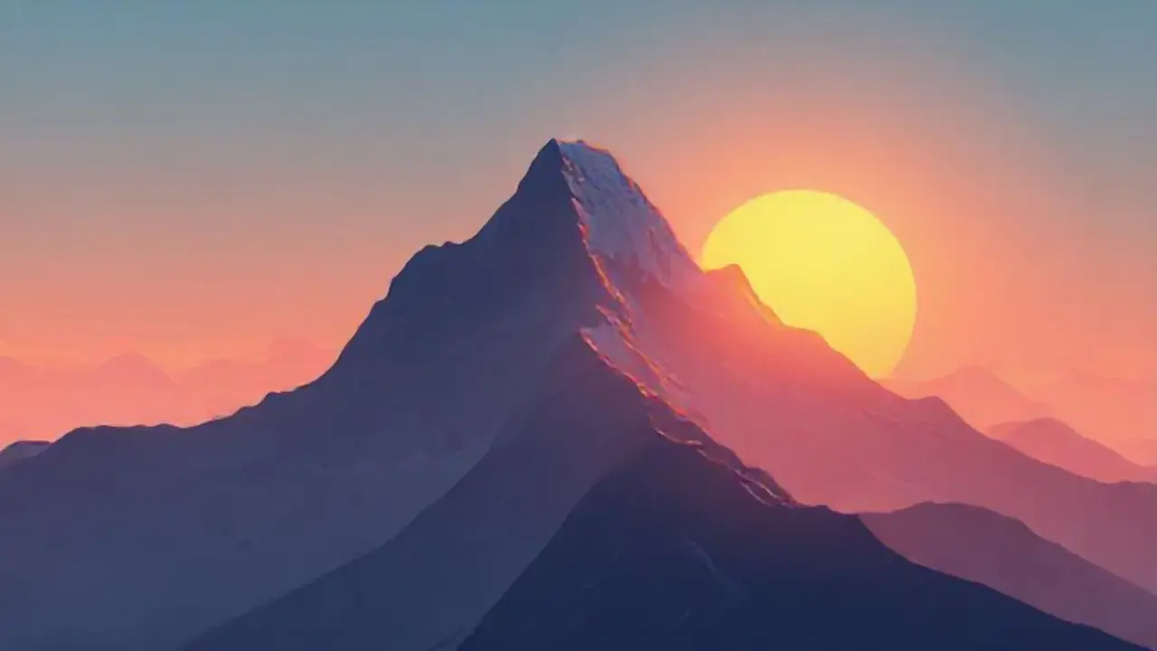 Montaña nevada, amanecer difuso