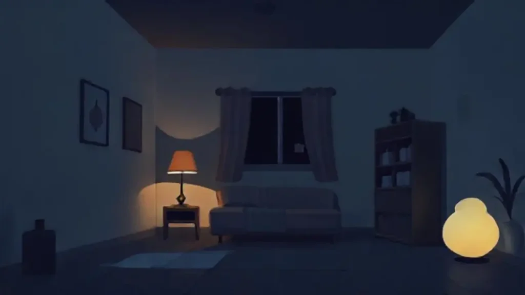 Una habitación oscura con una luz tenue