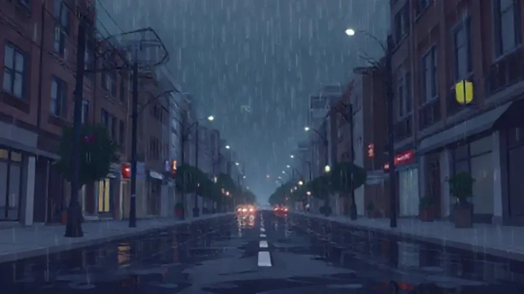 Lluvia oscura sobre la calle vacía