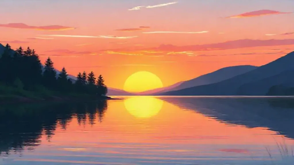 El sol se eleva sobre la calma del lago