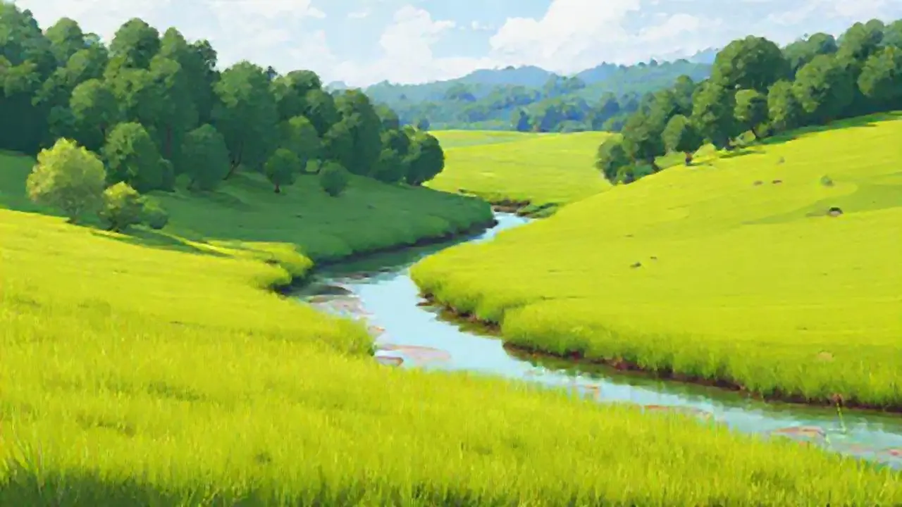 Campo verde, río tranquilo