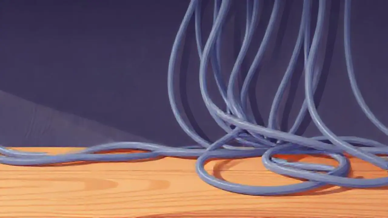 Cables grises sobre escritorio de madera