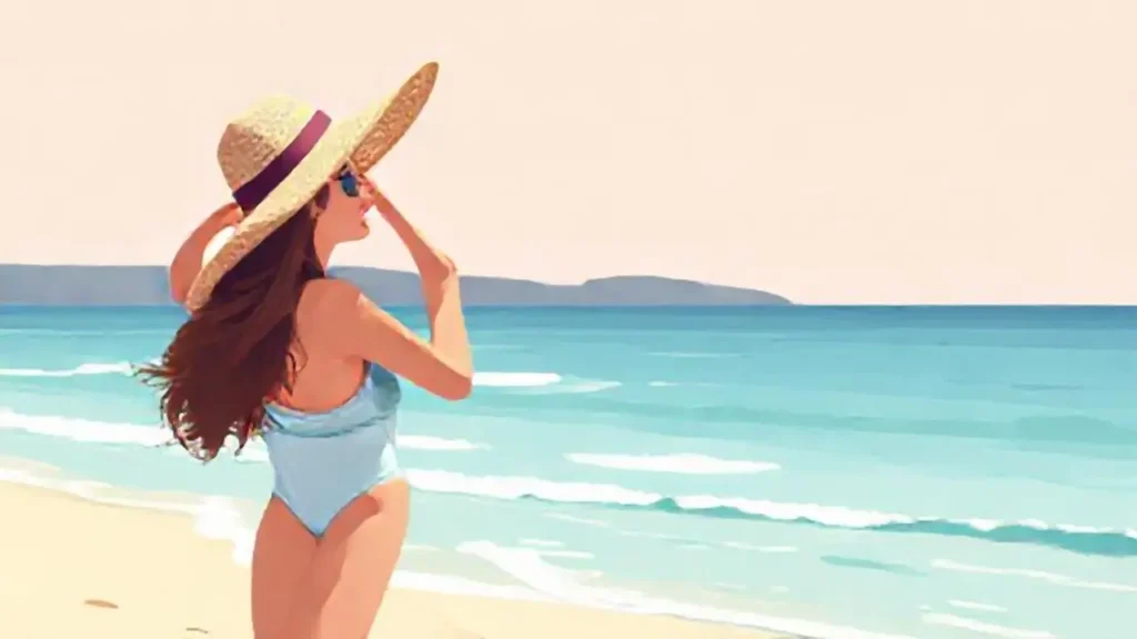 Mujer en la playa con sombrero