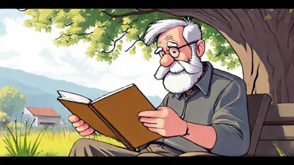 Un anciano lee al aire libre