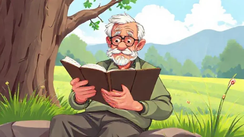 Un anciano lee al aire libre