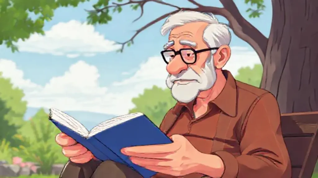 Hombre mayor lee al aire libre