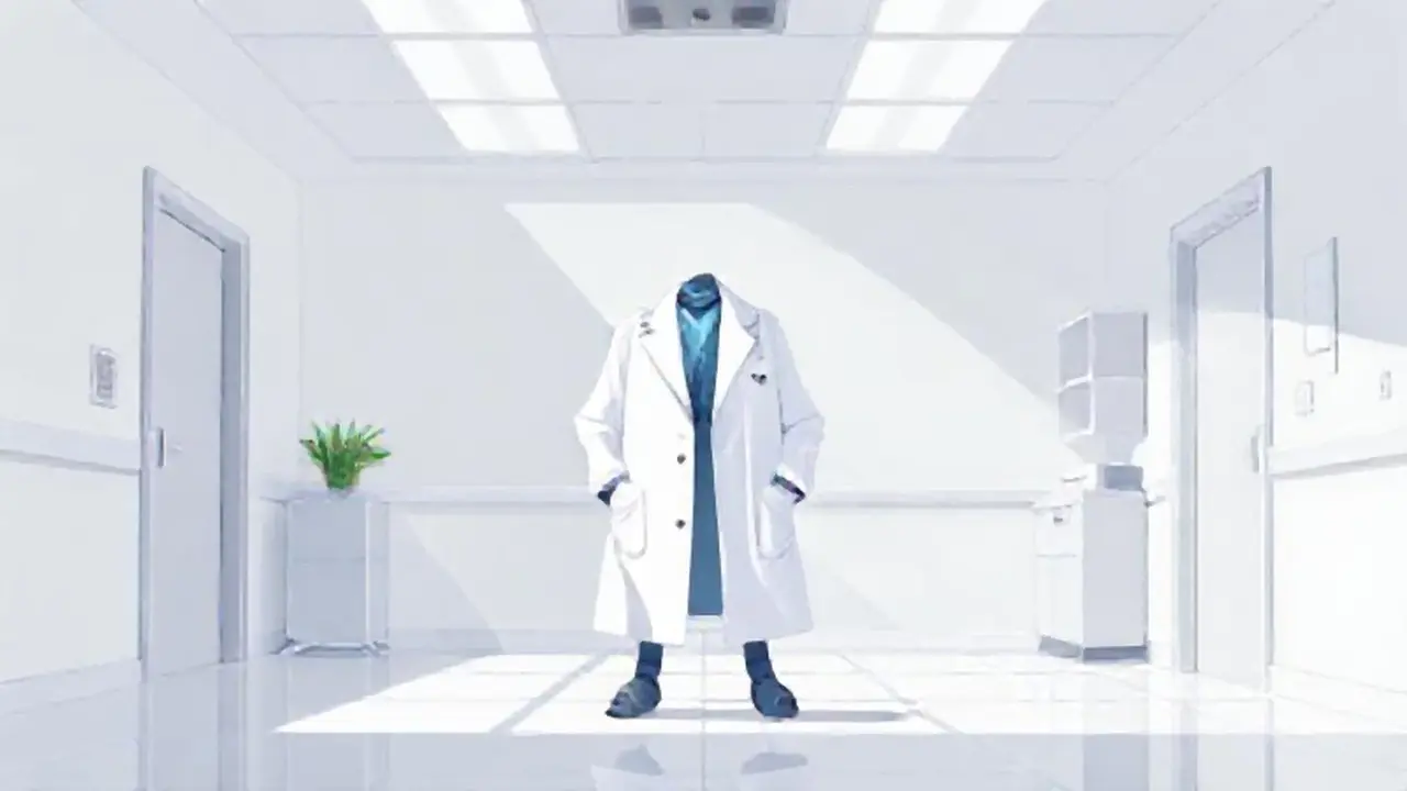 Un abrigo de laboratorio gris en una habitación luminosa