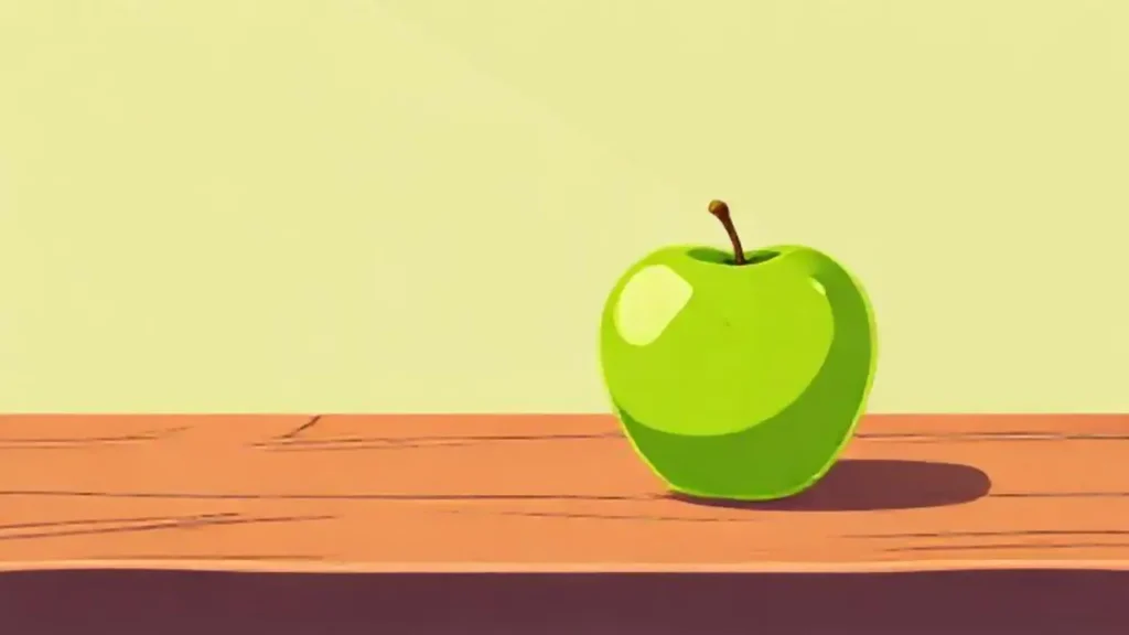 Manzana verde sobre mesa de madera