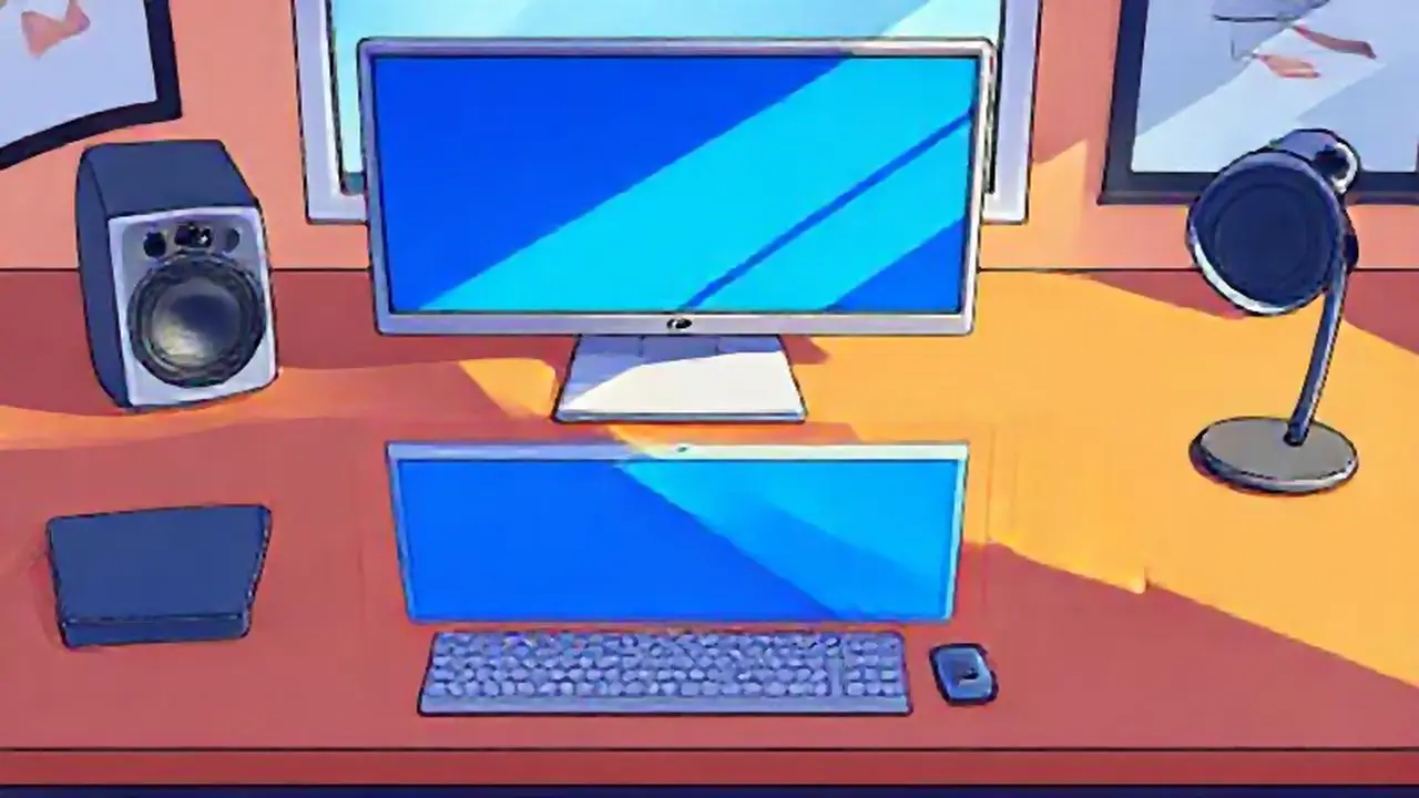 Espejo azul en el escritorio