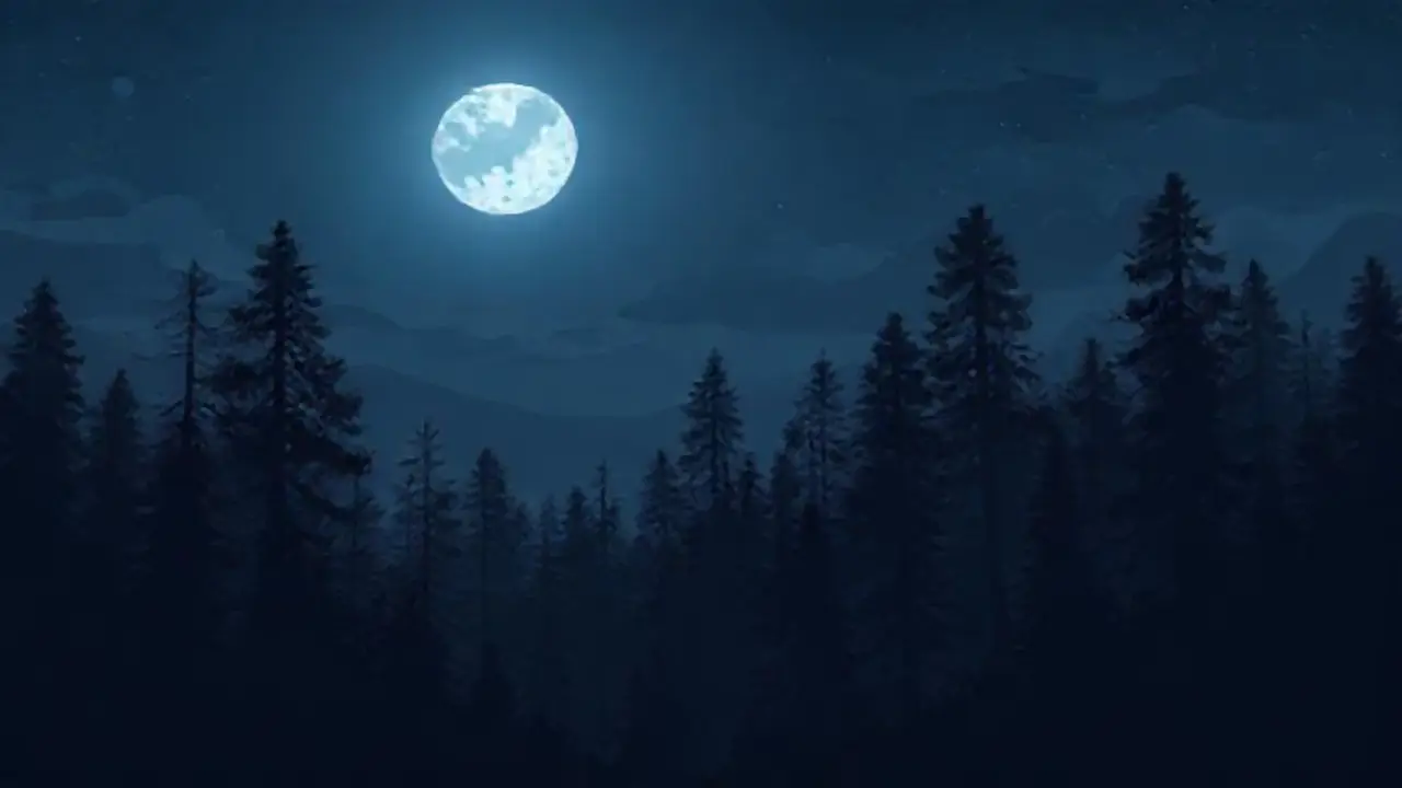 La luna plateada sobre el bosque oscuro