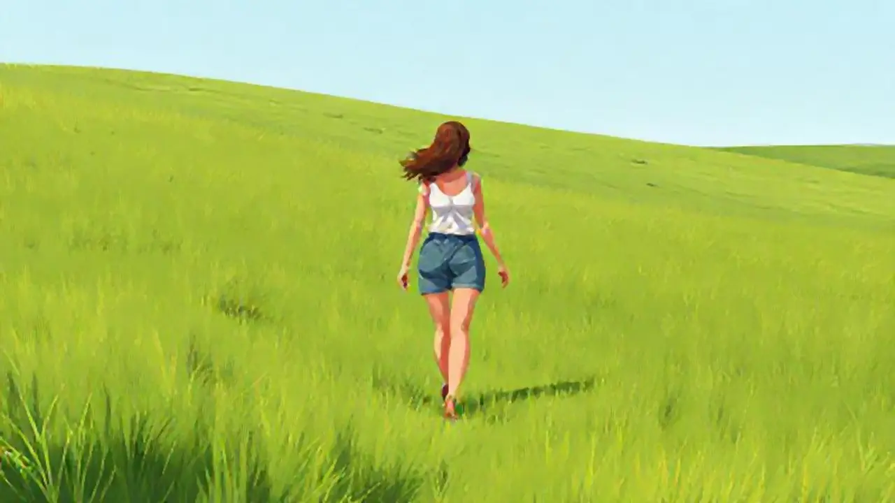 Mujer camina por un campo