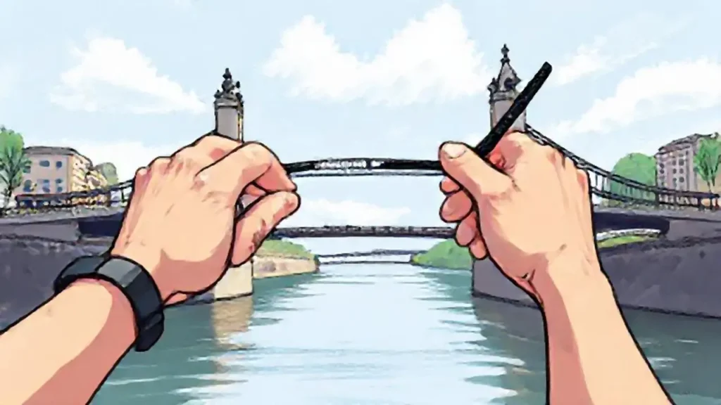 Dos manos dibujan un puente