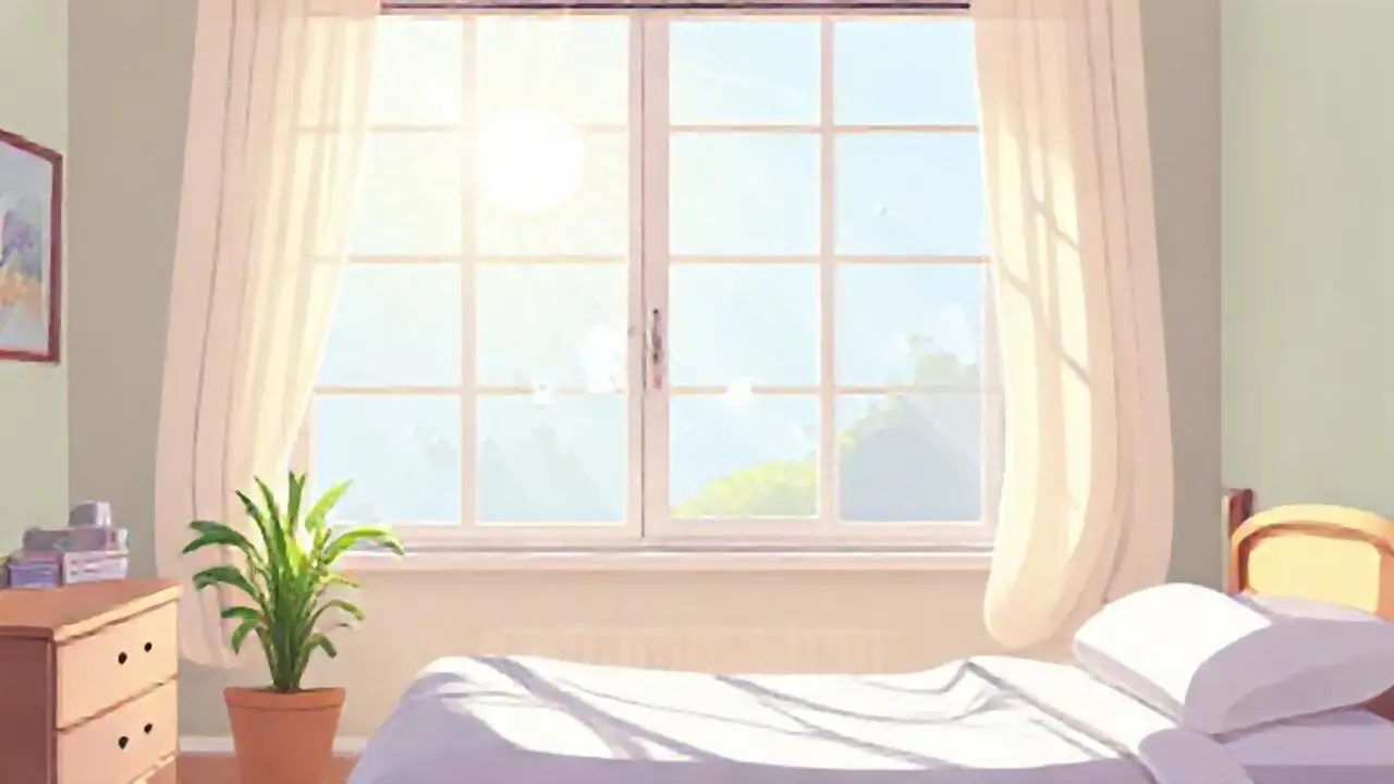 Luz solar en la ventana del dormitorio