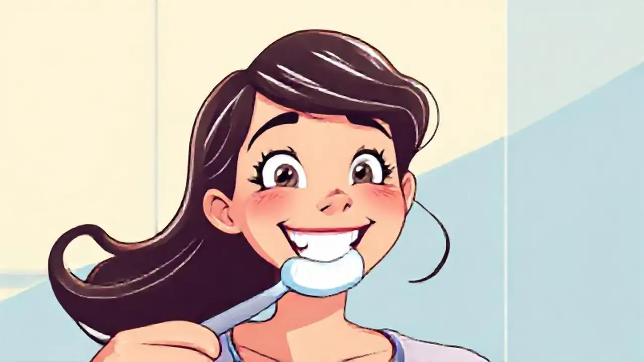 Mujer sonriente cepillándose los dientes