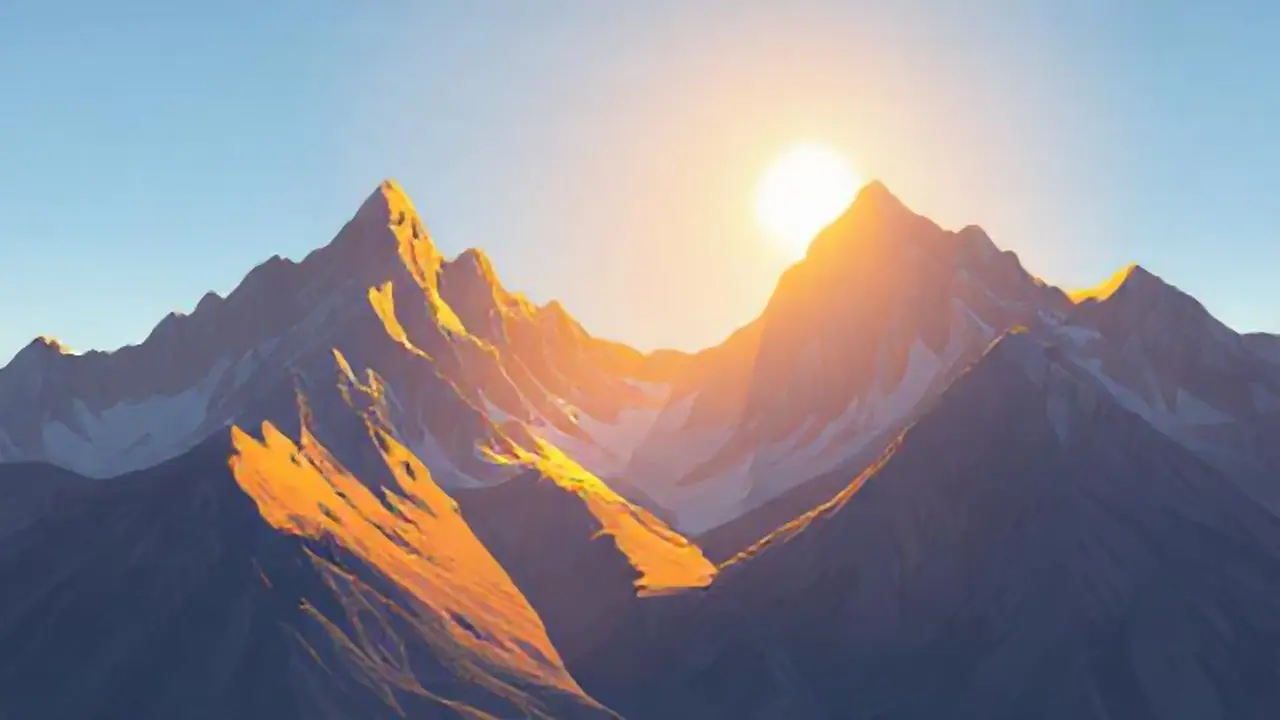 Sol dorado sobre montañas