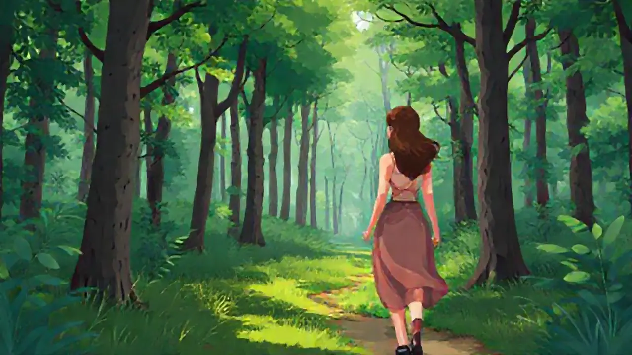 Mujer camina por el bosque