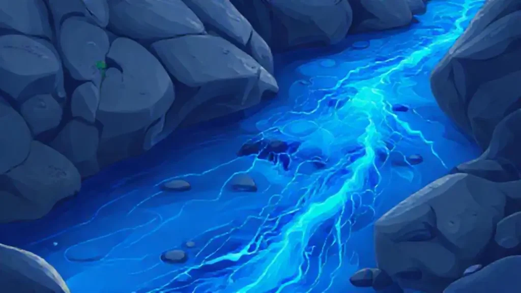 Una vena azul fluye en el río tranquilo