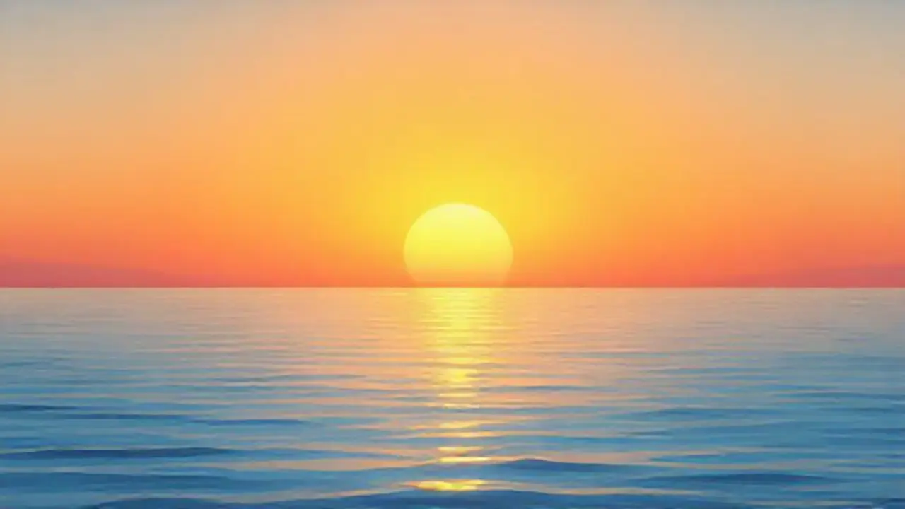 El sol nace sobre el agua azul