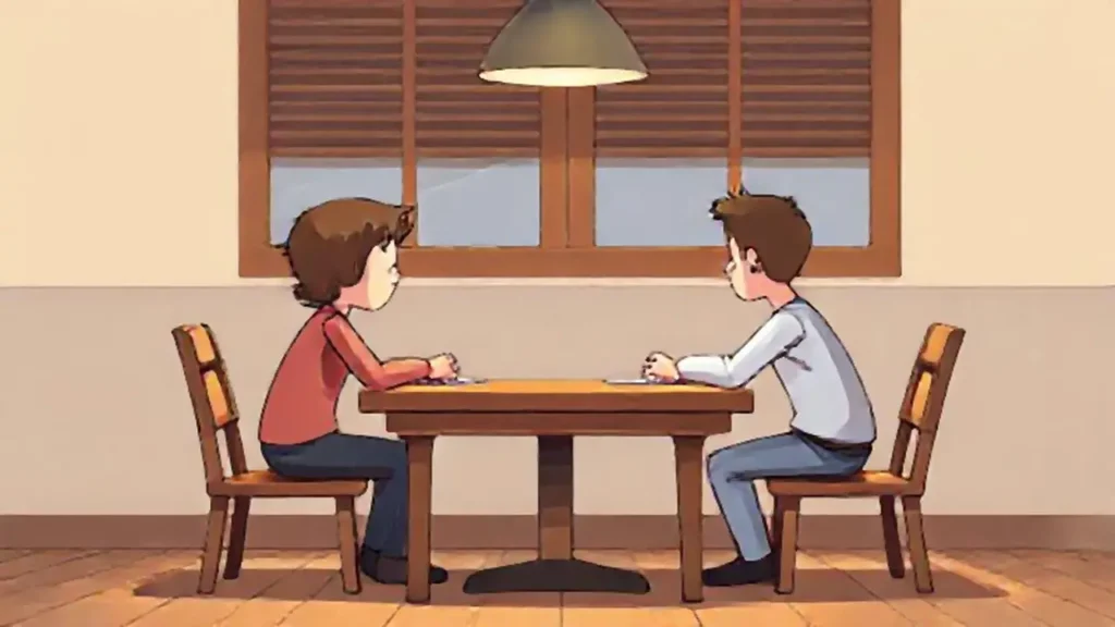 Dos personas sentadas a una mesa