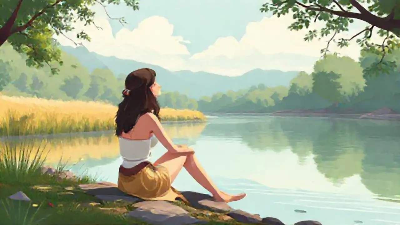 Mujer junto al río