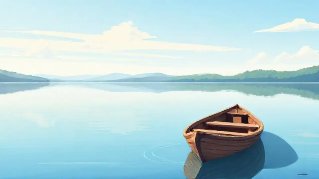 Un barco de madera viejo en un lago tranquilo
