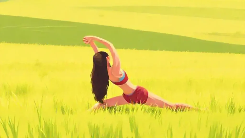 Mujer estirándose en el campo