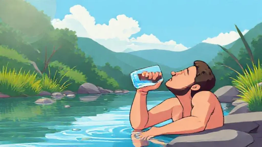 Hombre bebiendo agua al aire libre