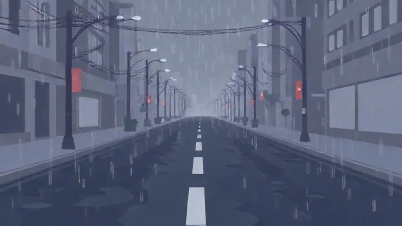 Lluvia gris en calle vacía