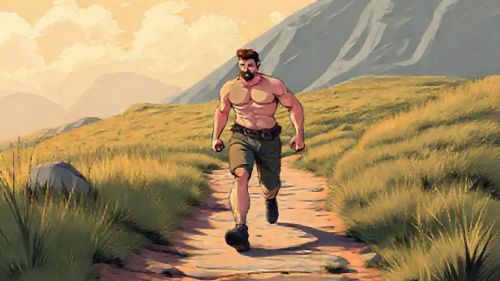 Hombre fuerte camina por el sendero