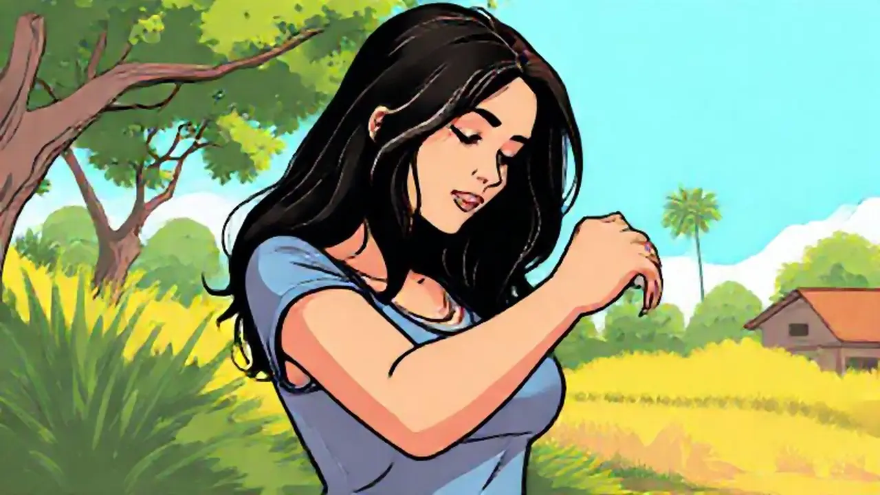 Mujer rasca su brazo al aire libre