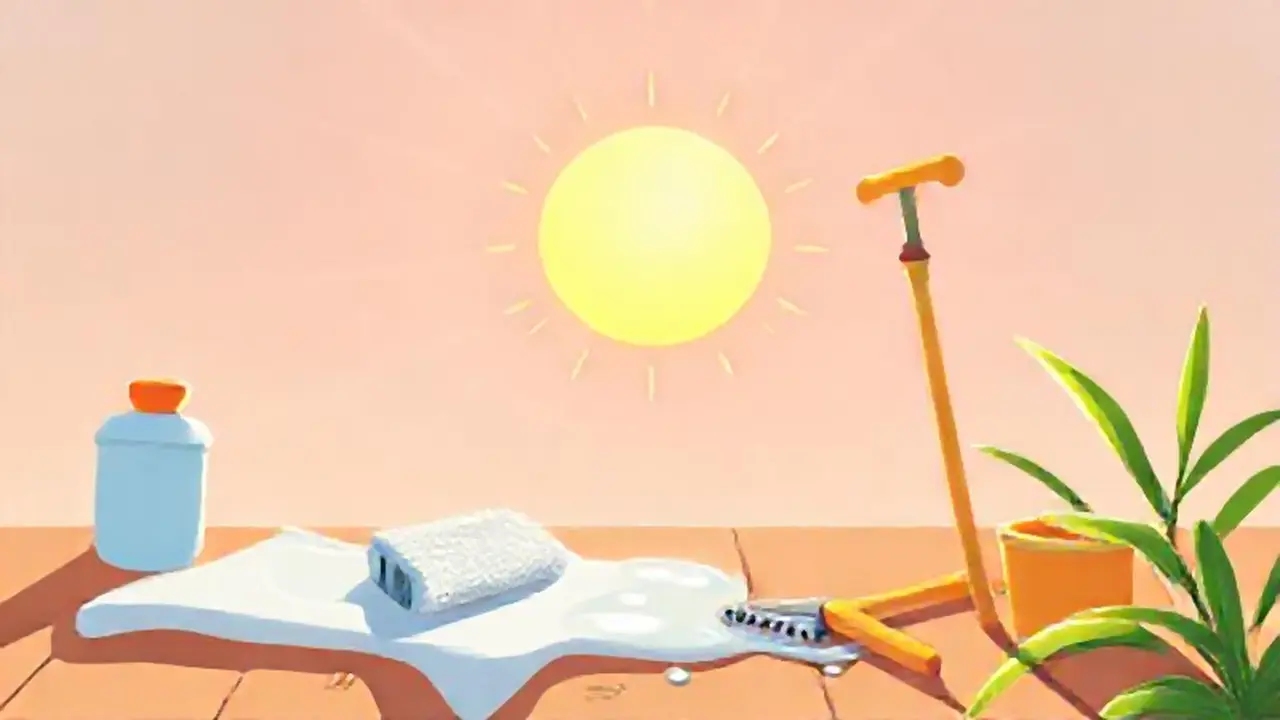 El sol ilumina las herramientas de limpieza