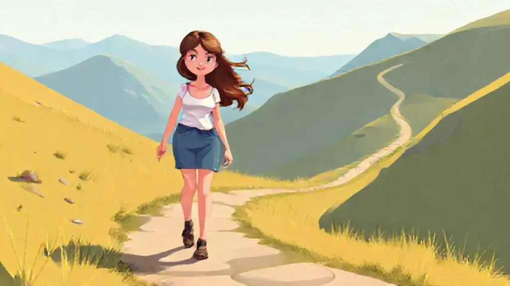 Mujer joven en un sendero sinuoso