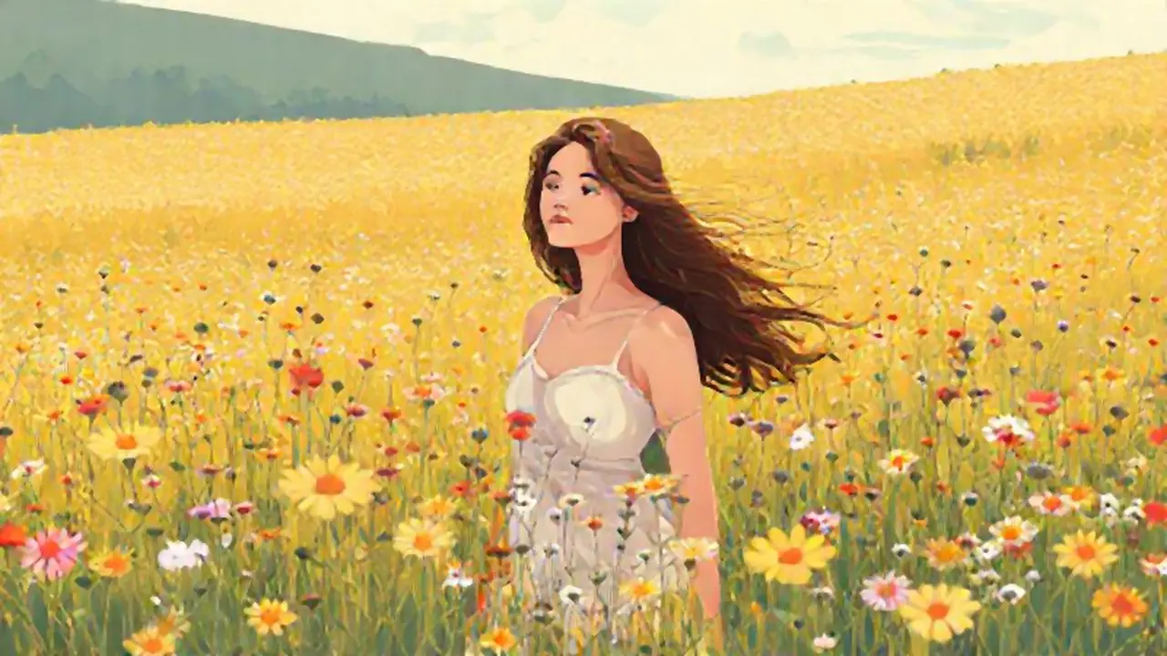 Mujer en un campo de flores