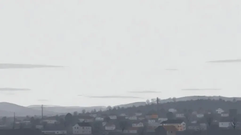 Cielo gris sobre pueblo silencioso