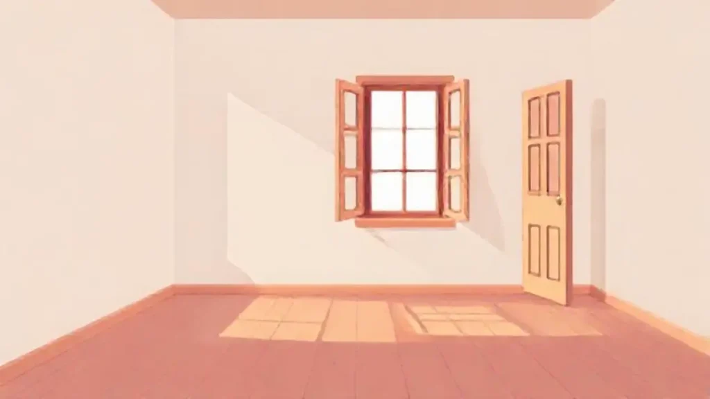 Habitación vacía con ventana abierta