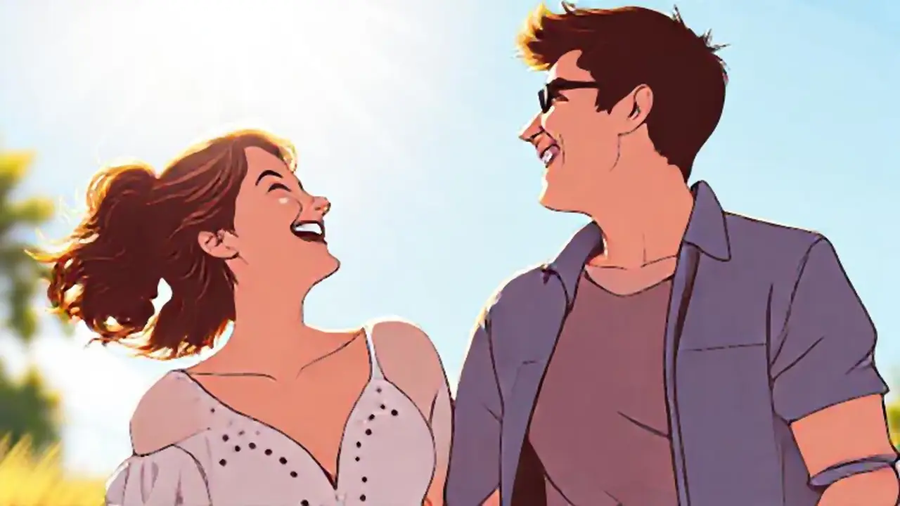 Pareja riendo al sol