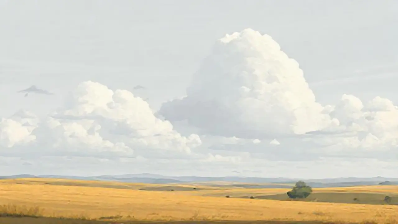 Nubes grises sobre campos tranquilos