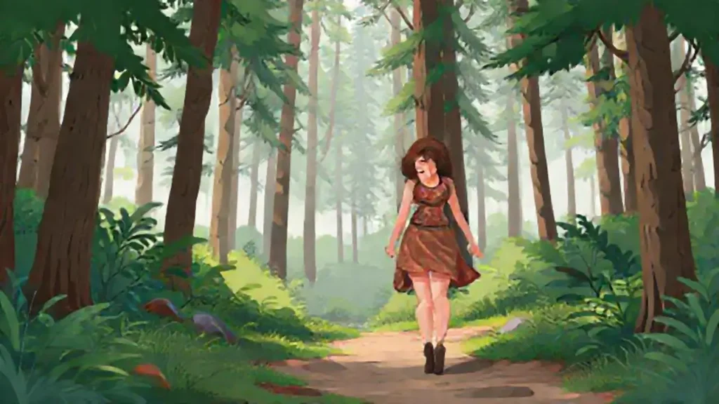 Mujer camina por el bosque