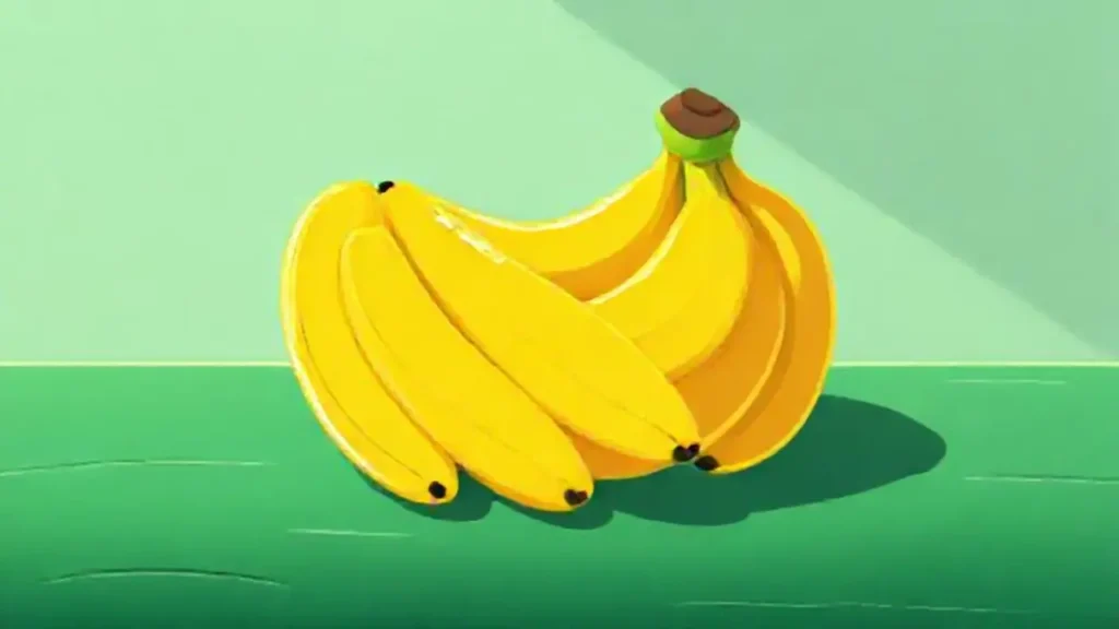 Bananas amarillas brillan sobre una mesa verde
